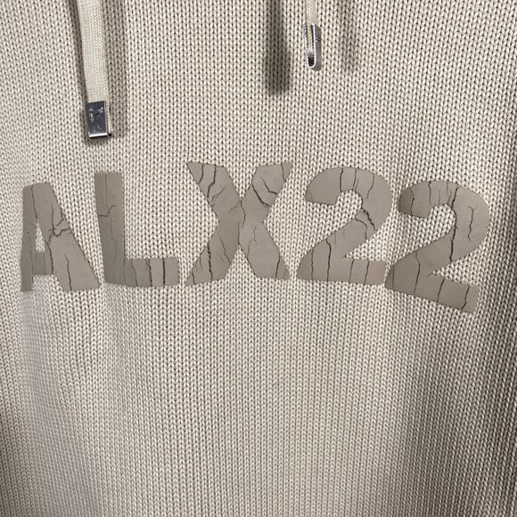 1017 ALYX 9SM Treated Logo Knit Hooded Sweater Beige Cotton Size XL - Picture 2 of 11